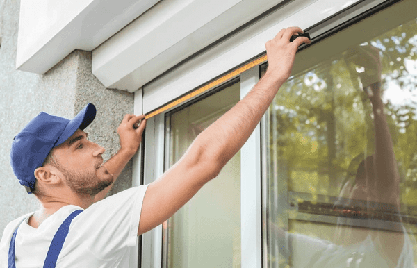 Professional measuring a window for easy-to-install blinds in Dubai, preparing for a sleek, modern, and elegant window treatment upgrade.